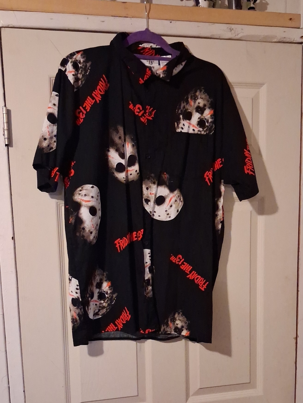 Black Men's Jason Mask Button-Up Shirt - Friday the 13th Graphic